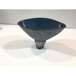 •Elizabeth Raeburn (b. 1943), a sculptural Raku vessel, of shaped oval form, in a blue glaze, the