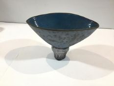 •Elizabeth Raeburn (b. 1943), a sculptural Raku vessel, of shaped oval form, in a blue glaze, the