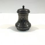 A Bidri silver-inlaid covered vase, Deccan, India, 19th century, of waisted baluster form, on a