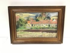 •Catriona Campbell (Scottish b. 1940), A Row of Cottages, signed lower left and dated (19)85, oil on