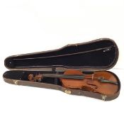 A German violin, c. 1900, with two piece back and bearing "Antonius Stradivarius" paper label, cased