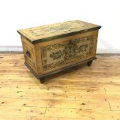 A 19th century painted pine blanket chest, probably Scandinavian, of plain rectangular form, the