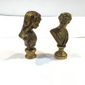 A pair of gilt-metal desk seals in 18th century style, modern, modelled as the busts of Classical