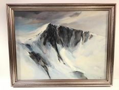 •Eric Auld (Scottish, 1931-2013), Crags and Snow, Lochnagar, signed lower right, titled verso, oil