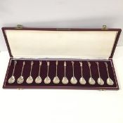 A cased set of twelve silver reproduction "Tichborne" spoons, Birmingham Mint, 1979, the terminals