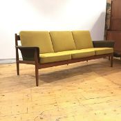 Greta Jalk for France & Sons, a teak-framed sofa, the turned frame with laminated splats and arms,