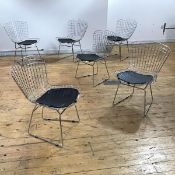 Style of Harry Bertoia: A set of six dining chairs, each chrome plated steel frame with double