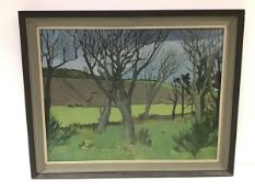 •Frances Walker (Scottish, b. 1930), Spring Landscape, signed lower right, oil on board, framed.