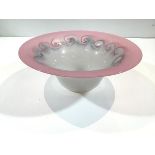 A large Vasart studio glass bowl, the pale pink rim merging to a scrolling blue/green interior,