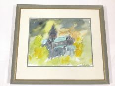 Andrew Brown (Scottish, 20th Century), Glasgow Cathedral, monogrammed, watercolour, framed. 30cm