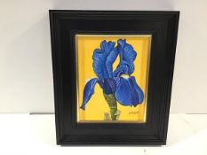 •Graham H.D. McKean (Scottish, b. 1962), Blue Iris with Yellow Background, signed lower right,