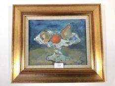 •Jane Soeder (Scottish, b. 1934), Still Life of Fruit, signed lower right, oil, framed. 20cm by 25cm