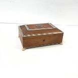 An Anglo-Indian sandalwood and ivory card box, c. 1900, of casket form, the cover with white metal