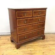 A 19th century mahogany and satinwood banded chest, the rectangular top with broad crossbanded