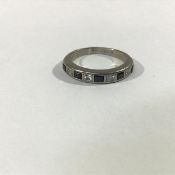 An 18ct white gold half hoop sapphire and diamond eternity ring, channel-set with five square-cut