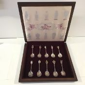 A cased silver and enamel limited edition set of ten "Queen's Beasts" spoons, Toye, Kenning &