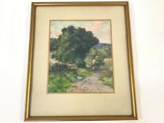 David Fulton R.S.W. (Scottish, 1848-1930), A Girl on a Country Lane, signed, watercolour framed.