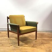 Greta Jalk for France & Sons, a teak framed armchair, the turned frame and laminated arms