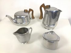 A Picquotware tea and coffee set including teapot, coffee pot (h.17cm), milk jug and lidded sugar