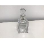 A small square decanter with silver collar, stamped for Birmingham and possibly makers mark C&G,
