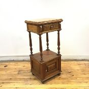 A French walnut side table, second half of 20thc., the rectangular marble top above a moulded edge