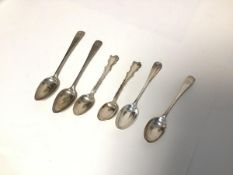 A collection of silver spoons, including two 19thc. Scottish silver spoons, two 20thc. Scottish