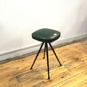 A 1950s stool, the padded seat upholstered in green vinyl on tubular steel legs with rubber feet (