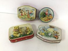 Four tins c.1950s, one by Horner, showing Mickey Mouse and Friends, another Horner with the Cat