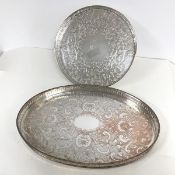 A Barker Ellis Epns drinks tray with pierced gallery and scrolling leaf and vine decoration and a