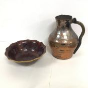 A Chinese cloisonne bowl with gilt scalloped rim, decorated with deep plum coloured crysanthemum