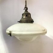 A 1930s opaque glass and nickel mounted light fitting made of two spheres attached by adjustable