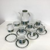 A 1970s Wood & Sons coffee set including coffee pot, sugar bowl, milk jug, six coffee cups (one with