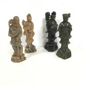 Four Chinese soapstone carved figures including a Lohan with Staff and Gourd Vase, a Lady