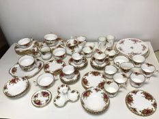 A collection of Royal Albert Old Country Rose pattern china, including teapot, sugar bowl,