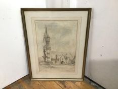 Charles A. Nicholson, Churchyard St. Jean de Doigt, pencil on paper, signed and dated bottom