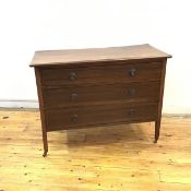 An Edwardian mahogany and chequer banded dressing chest, lacking superstructure, the rectangular top