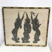 South East Asian School, Three Religious Female Figures Dancing, chalk on pith paper (50cm x 56cm)