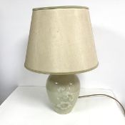 A 1970s table lamp of urn form with floral decoration (h.60cm including shade)