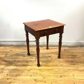 A Victorian mahogany side table, the rectangular top above a frieze drawer on turned baluster shaped