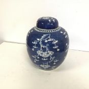 A modern Chinese blue and white ginger jar, with cherry blossom decoration (h.24cm x 20cm)