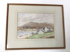 Scottish School, Coastal Village with Mountains, watercolour, initialled and dated, 1948, bottom