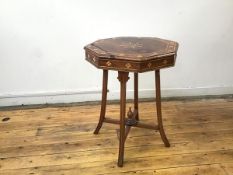 A hardwood and boxwood inlaid occasional table, the octagonal top inlaid with a stylised flower to