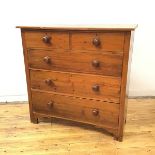 A late 19thc stained pine chest, the rectangular top above two short and three long drawers,
