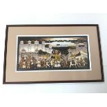 Indian School, Princely Procession with Lake, work on canvas (24cm x 50cm)