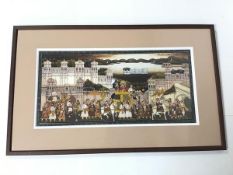 Indian School, Princely Procession with Lake, work on canvas (24cm x 50cm)