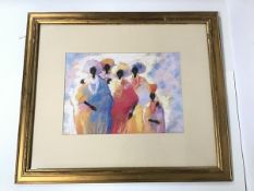 A framed print, African Women in Colourful Clothing (27cm x 39cm)