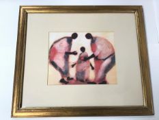 A framed print, African Family presenting a Flower to a Child (27cm x 34cm)