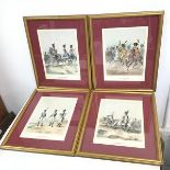A set of four coloured prints of Napoleonic Soldiers of the Imperial Guard, in gilt frames with