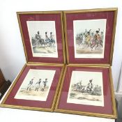 A set of four coloured prints of Napoleonic Soldiers of the Imperial Guard, in gilt frames with