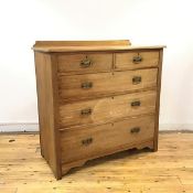 A late Victorian ash chest, the rectangular top with shallow gallery above two short and three